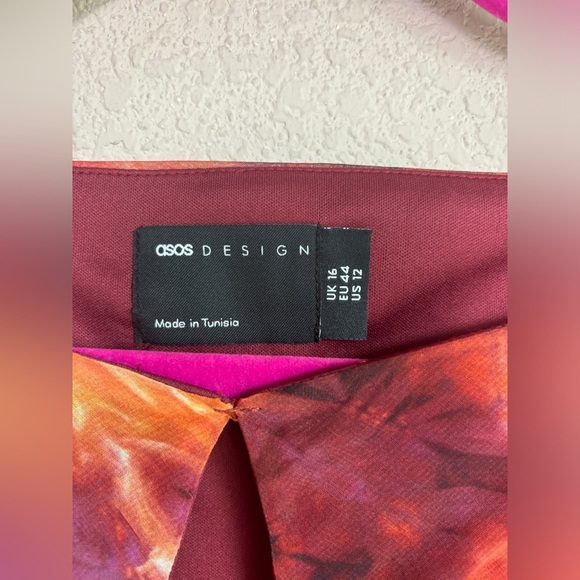 NWT ASOS Designs Orange Watercolor Ombré Flare Sleeve Keyhole Chiffon Dress 12 - Picture 9 of 9